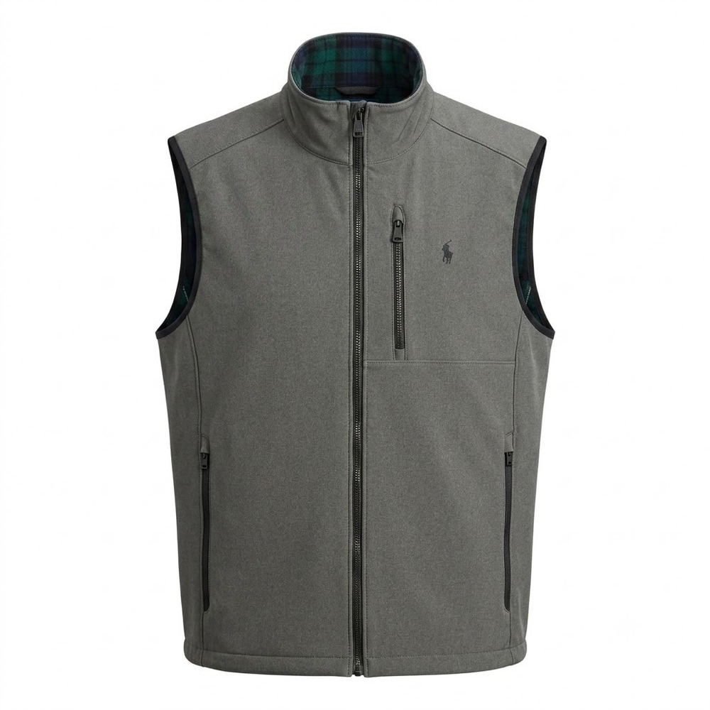 Polo Ralph Lauren Performance XXL 2XL Gray Softshell Plaid Fleece Lined Vest AC